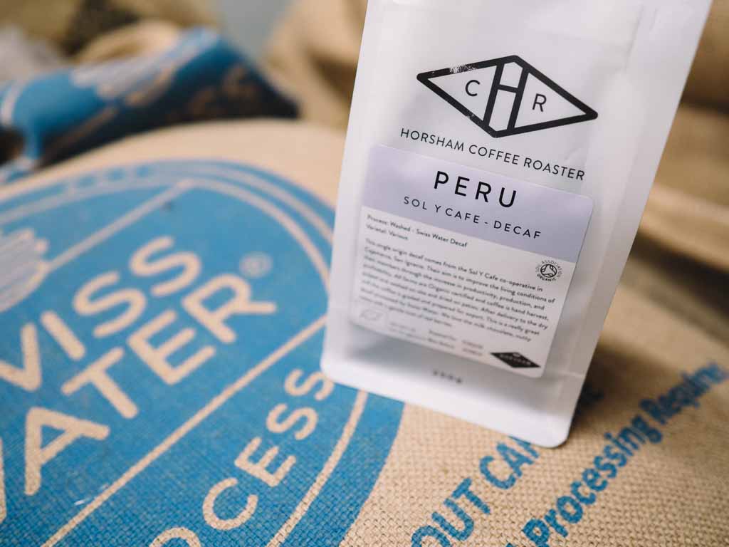 Decaffeinated coffee beans from Peru